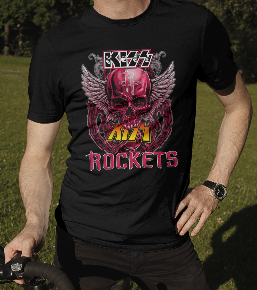 KISS Houston Rockets Skull Wings Rock Band T-Shirt