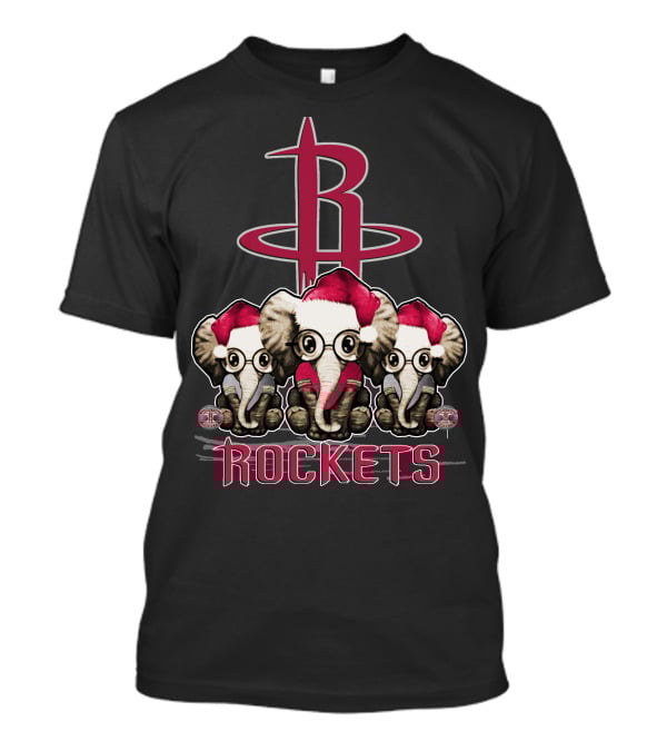 Houston Rockets Xmas Elephants With Santa Hats T-Shirt