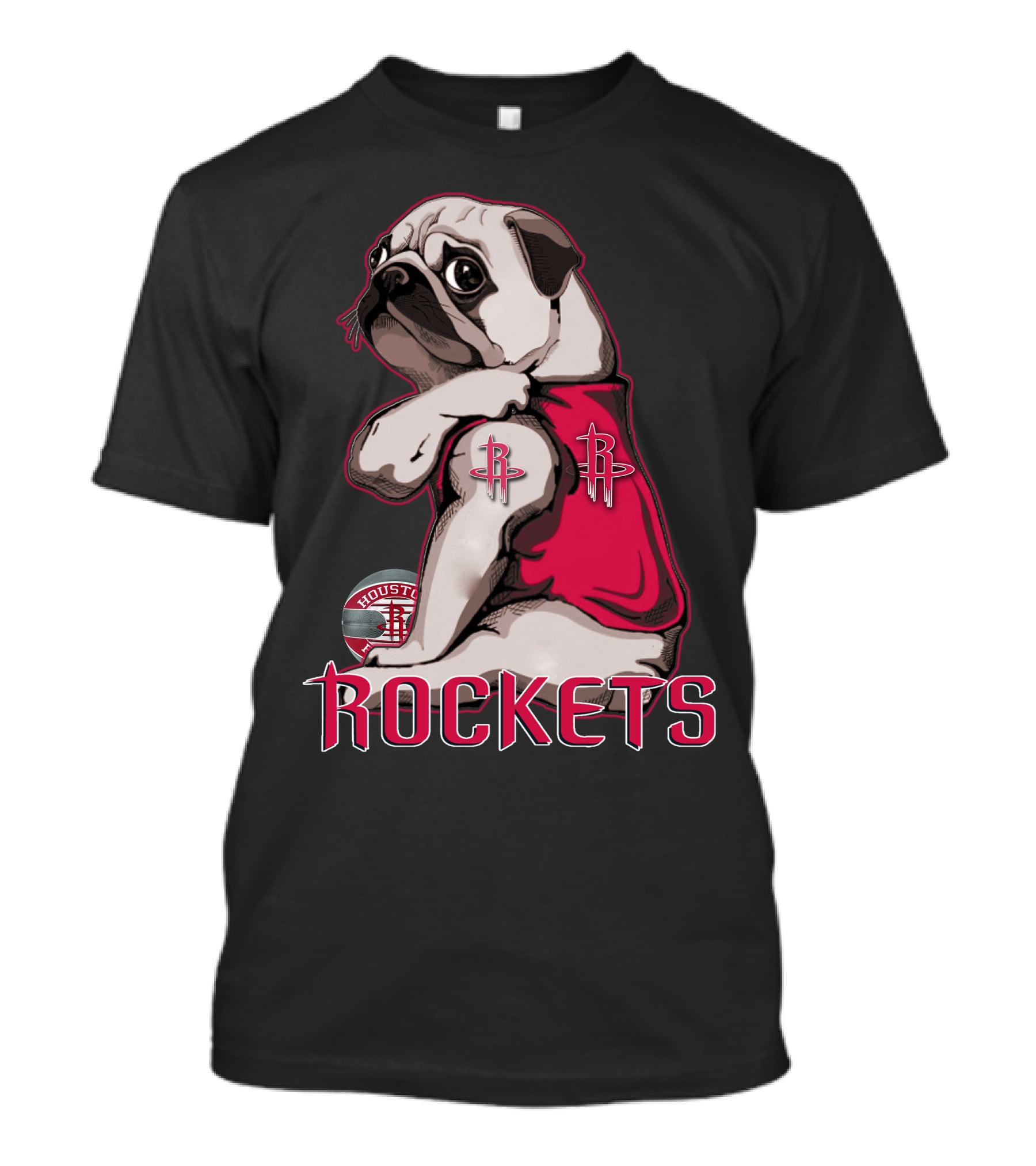 Houston Rockets Pug Wearing Logo Jersey T-Shirt