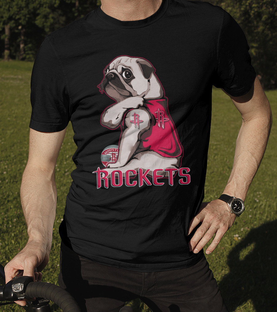 Houston Rockets Pug Wearing Logo Jersey T-Shirt