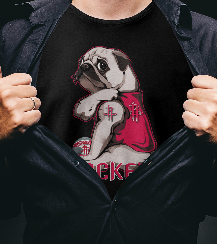 Houston Rockets Pug Wearing Logo Jersey T-Shirt