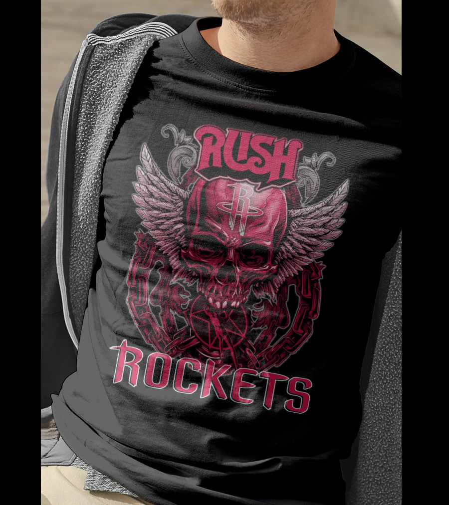Rush Houston Rockets Skull With Wings And Chains T-Shirt