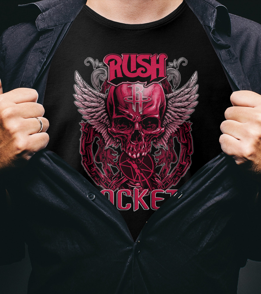 Rush Houston Rockets Skull With Wings And Chains T-Shirt
