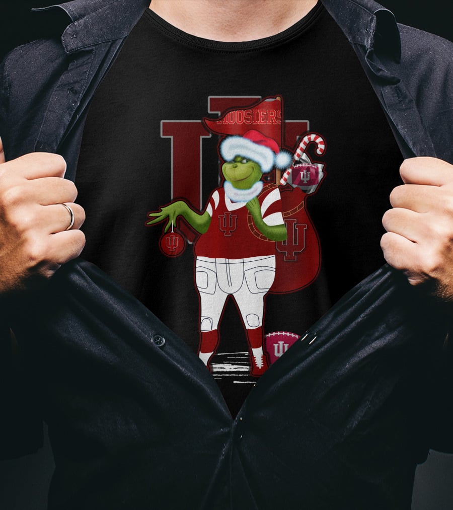Grinchxmas Indiana Hoosiers Santa Sack Football T-Shirt
