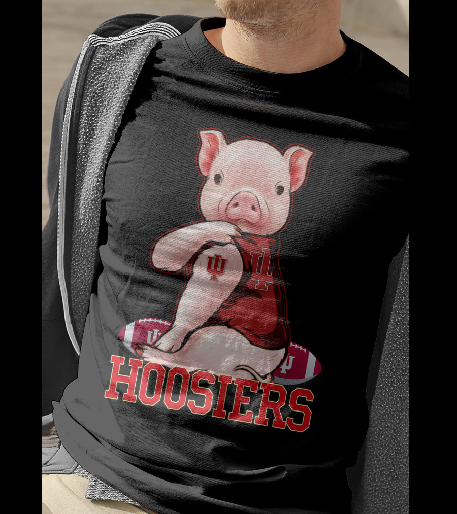 Hoosiers Pig With IU Jersey And Football T-Shirt