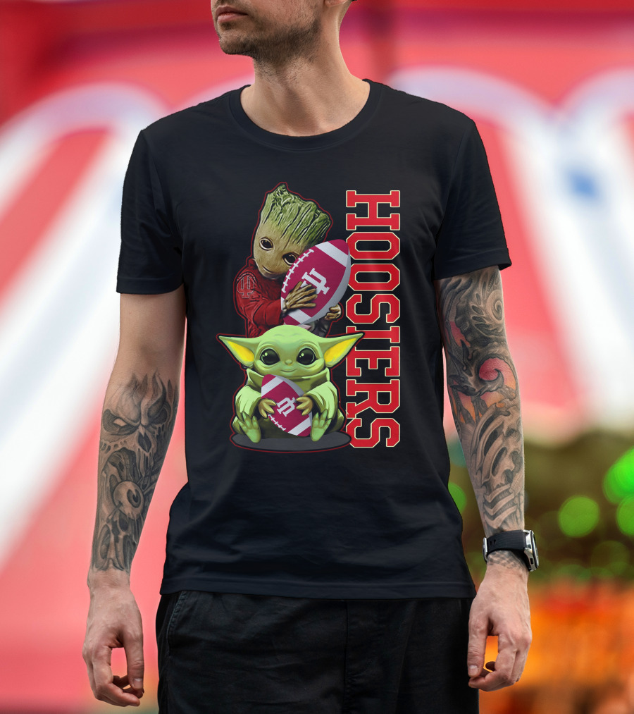 Grzd Indiana Hoosiers Baby Groot and Baby Yoda Football T-Shirt