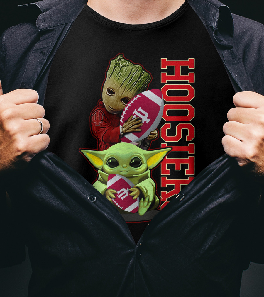 Grzd Indiana Hoosiers Baby Groot And Baby Yoda Football T-Shirt