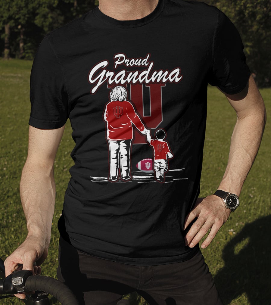 Proud Grandma Indiana Hoosiers IU Logo With Football T-Shirt