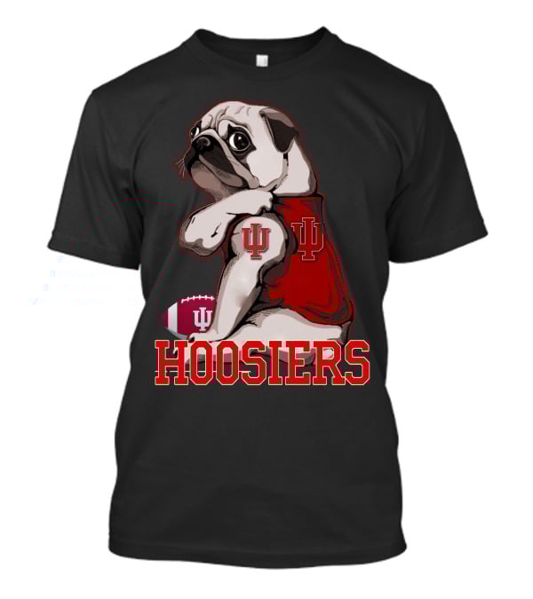 Pug Wearing Indiana Hoosiers Football Jersey With IU T-Shirt