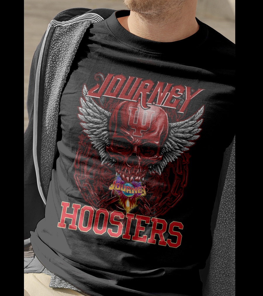 Journey Indiana Hoosiers Skull Wings Chains Flame T-Shirt