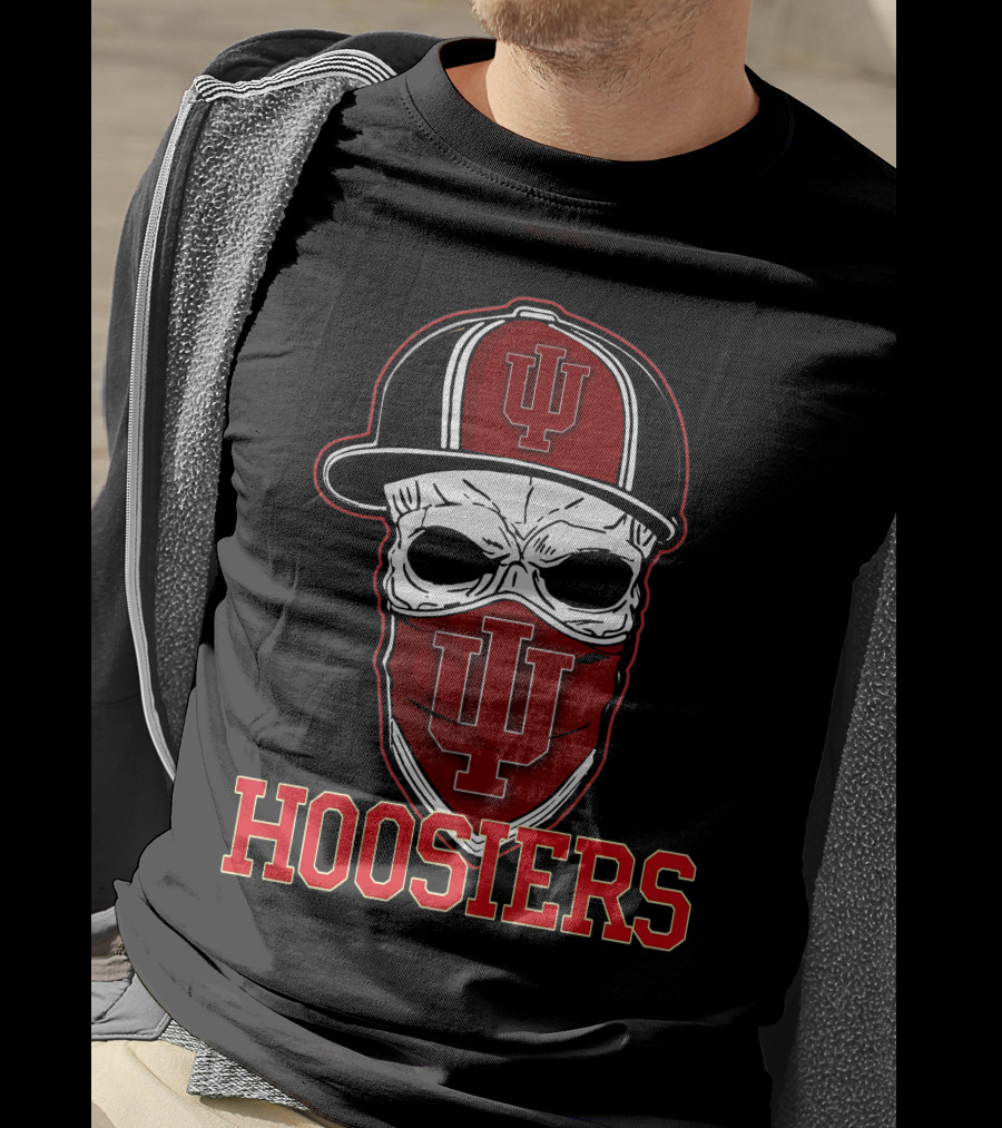 Indiana Hoosiers Skull With IU Cap And Bandana T-Shirt