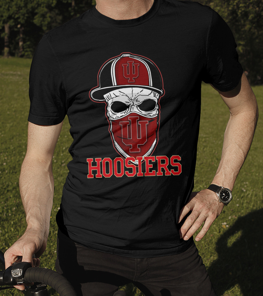 Indiana Hoosiers Skull With IU Cap And Bandana T-Shirt