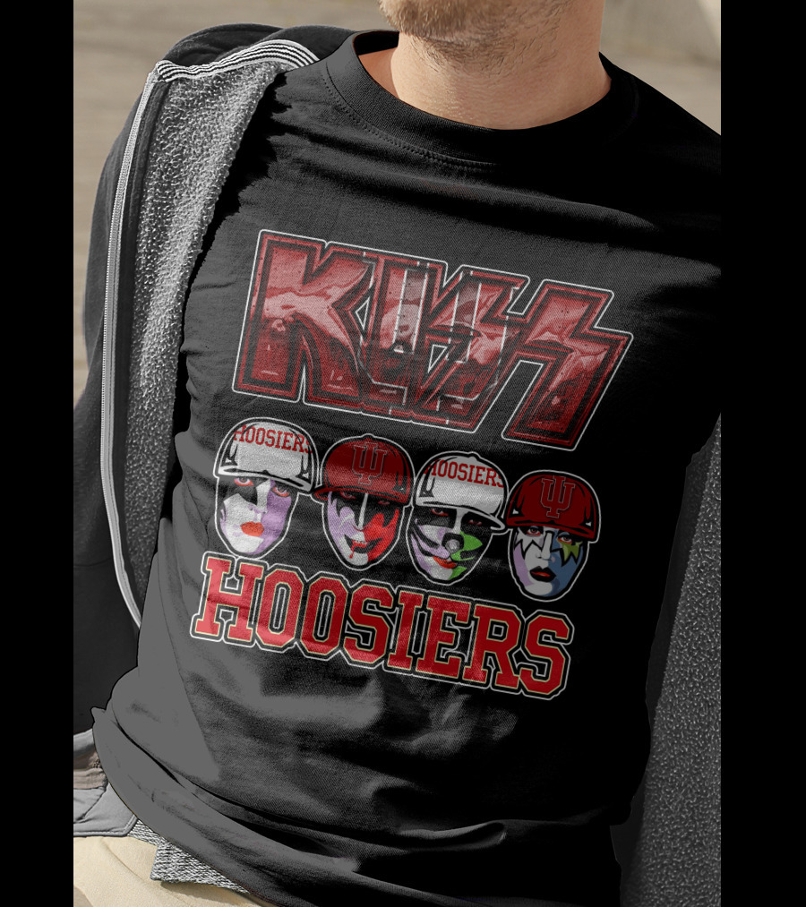 Kiss Indiana Hoosiers Face Paint Band Member Heads With IU Hats T-Shirt