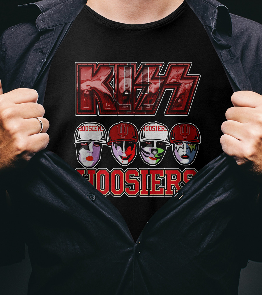 Kiss Indiana Hoosiers Face Paint Band Member Heads With IU Hats T-Shirt