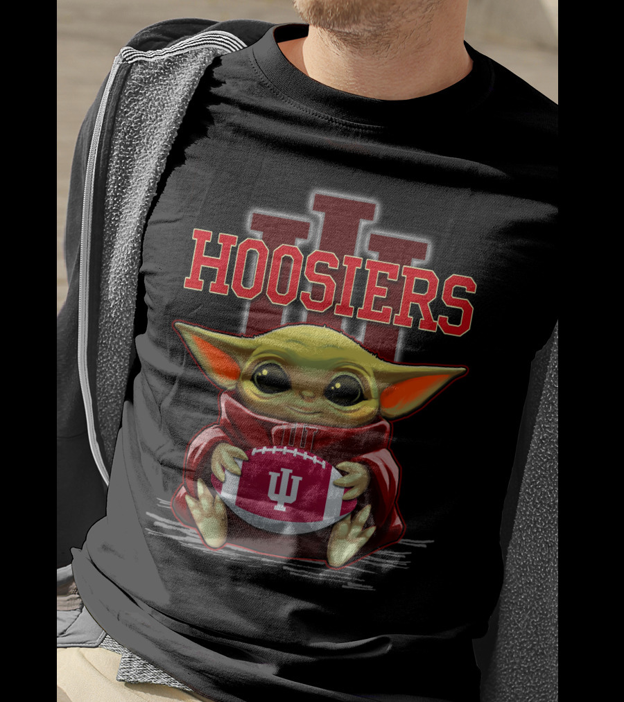 Yoda Holding Indiana Hoosiers Football With IU T-Shirt
