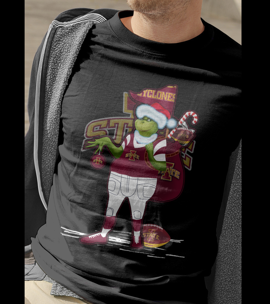 Grinchxmas Iowa State Cyclones Football Holiday Cyclone Santa Sack T-Shirt