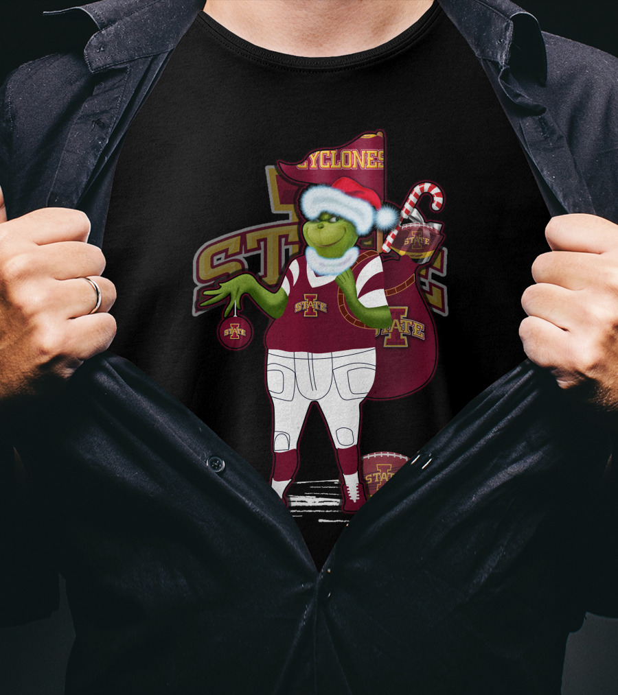 Grinchxmas Iowa State Cyclones Football Holiday Cyclone Santa Sack T-Shirt