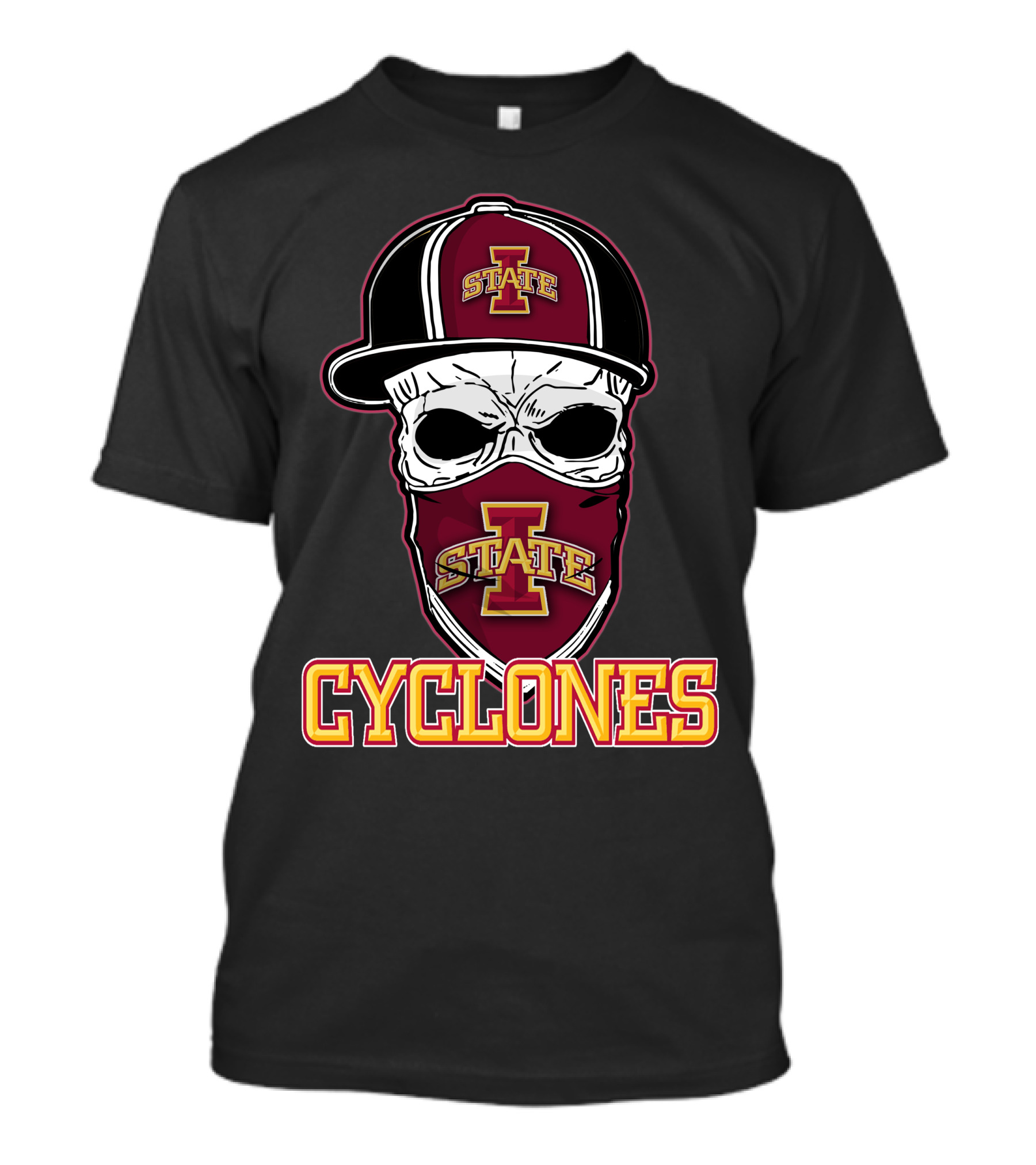 Skull Hat Iowa State Cyclones Logo Red And Yellow T-Shirt