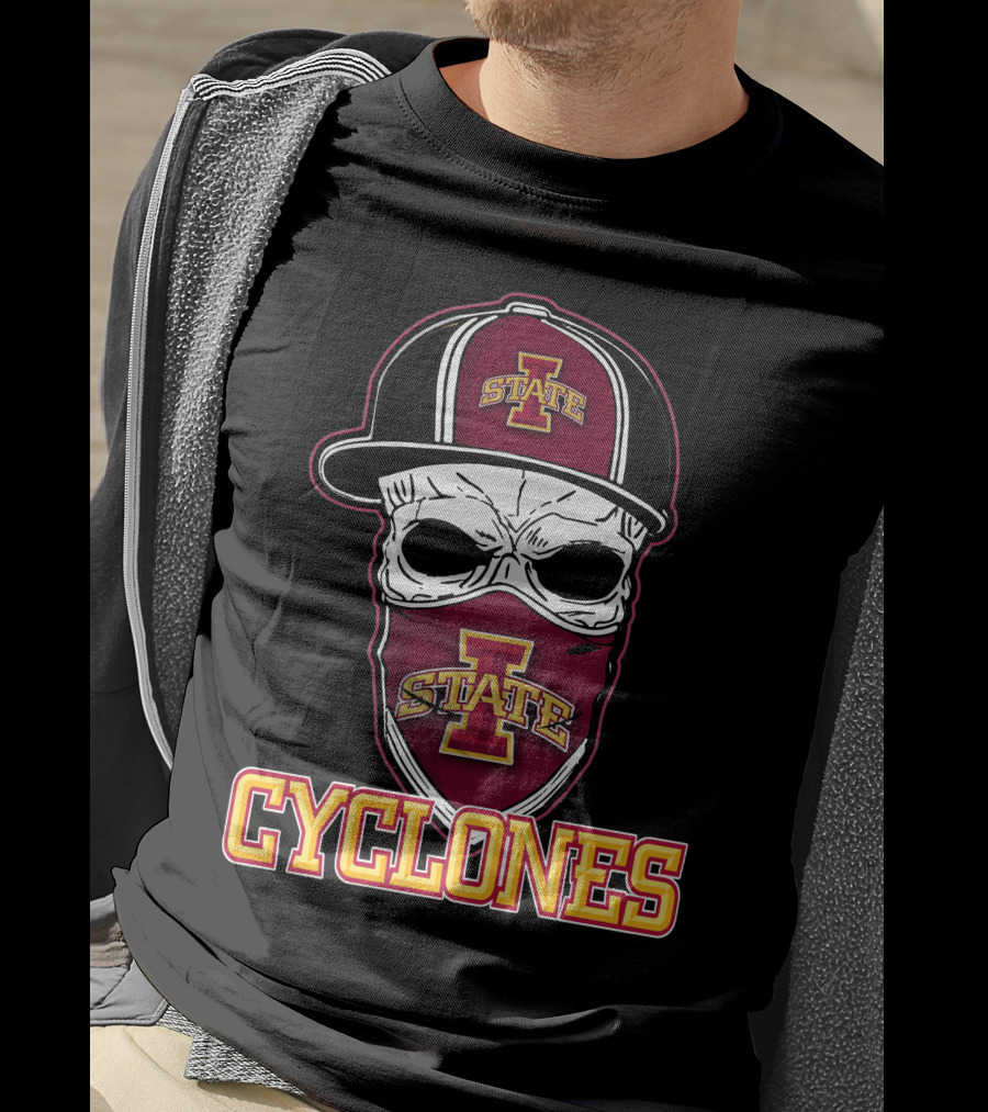 Skull Hat Iowa State Cyclones Logo Red And Yellow T-Shirt