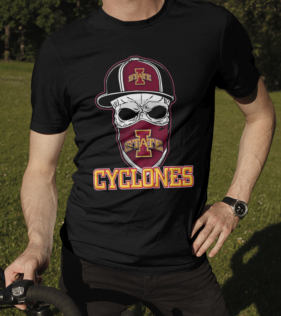 Skull Hat Iowa State Cyclones Logo Red And Yellow T-Shirt