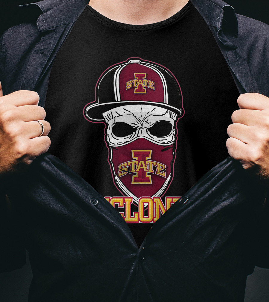 Skull Hat Iowa State Cyclones Logo Red And Yellow T-Shirt