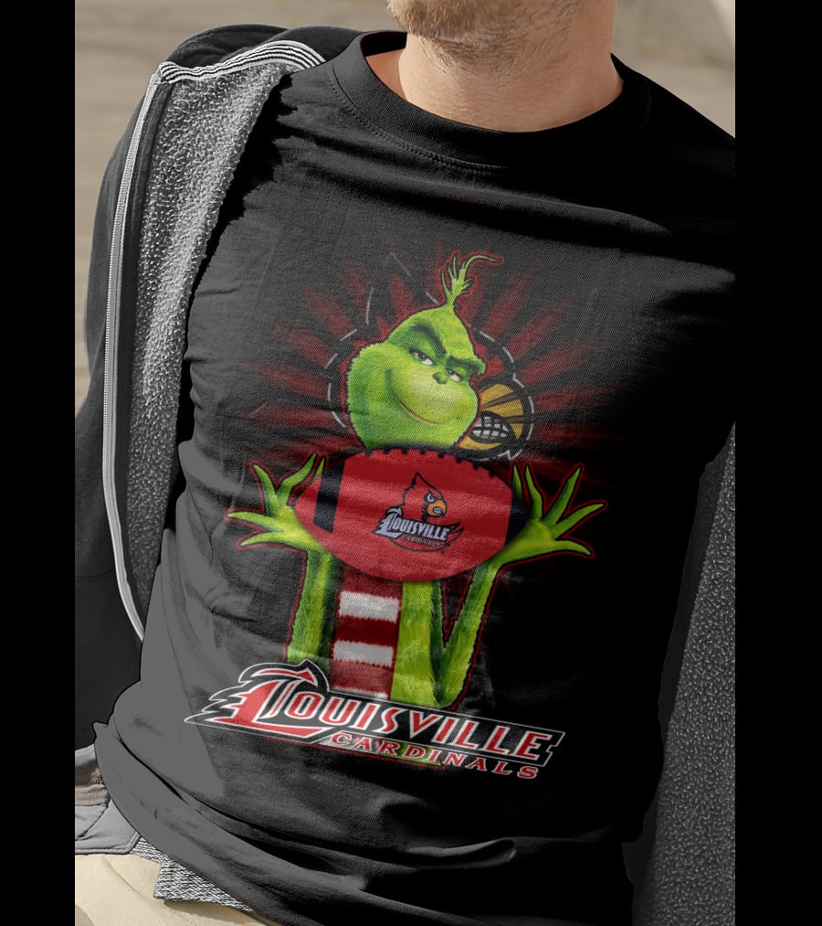 Grinch Holding Louisville Cardinals Football T-Shirt
