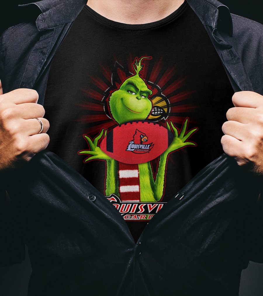 Grinch Holding Louisville Cardinals Football T-Shirt