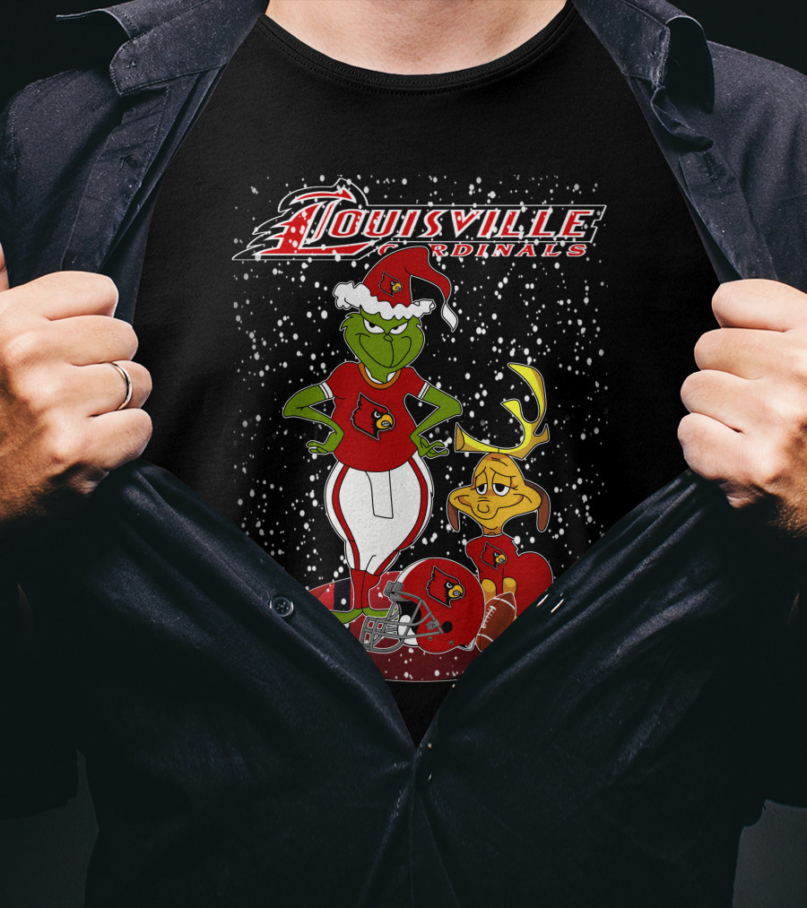 Grinchxmas Louisville Cardinals Football Snow Scene T-Shirt