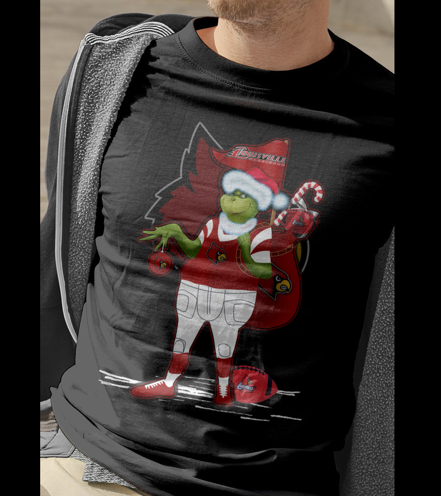 Grinchxmas Louisville Cardinals Holiday Football Character T-Shirt