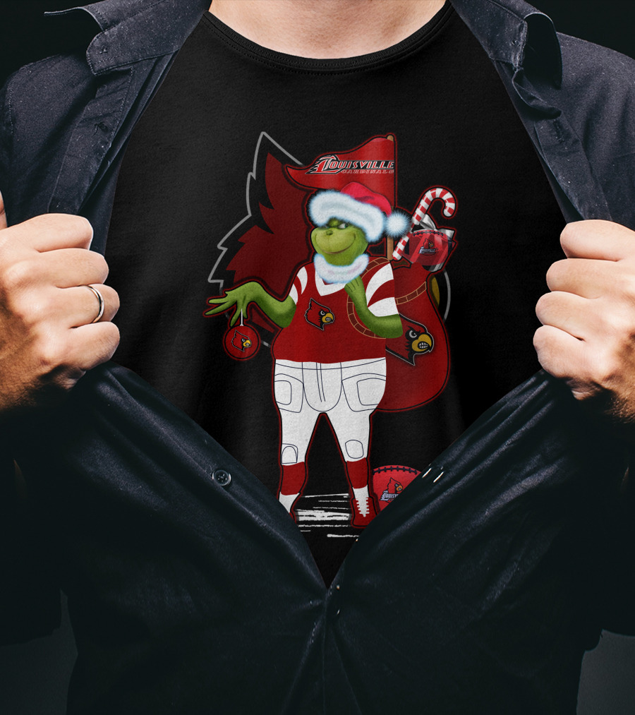 Grinchxmas Louisville Cardinals Holiday Football Character T-Shirt