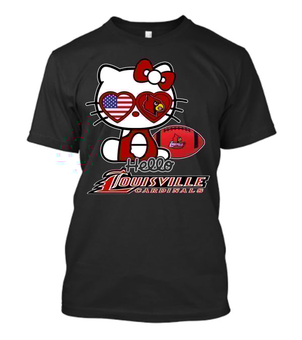 Hello Kitty American Flag Heart Eyes Louisville Cardinals Football T-Shirt