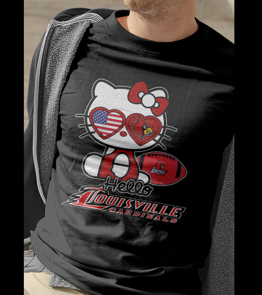 Hello Kitty American Flag Heart Eyes Louisville Cardinals Football T-Shirt