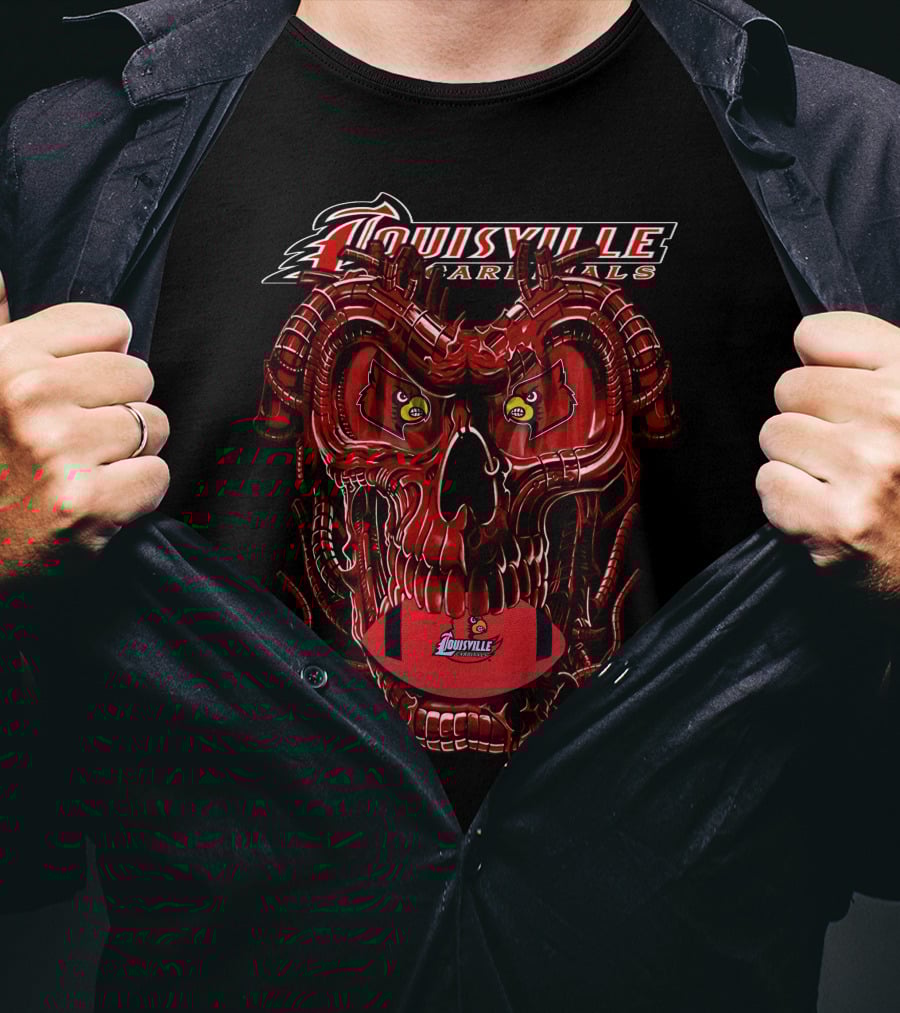 Louisville Cardinals Dragonskull Football Skull T-Shirt