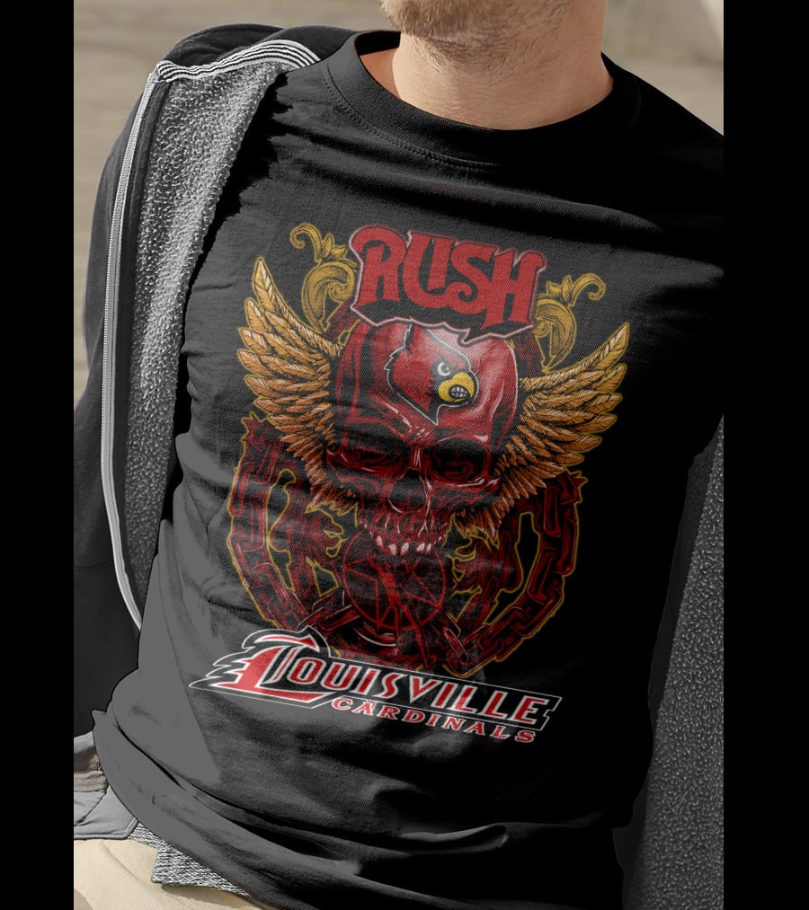 Rush Louisville Cardinals Skull With Wings And Chain T-Shirt