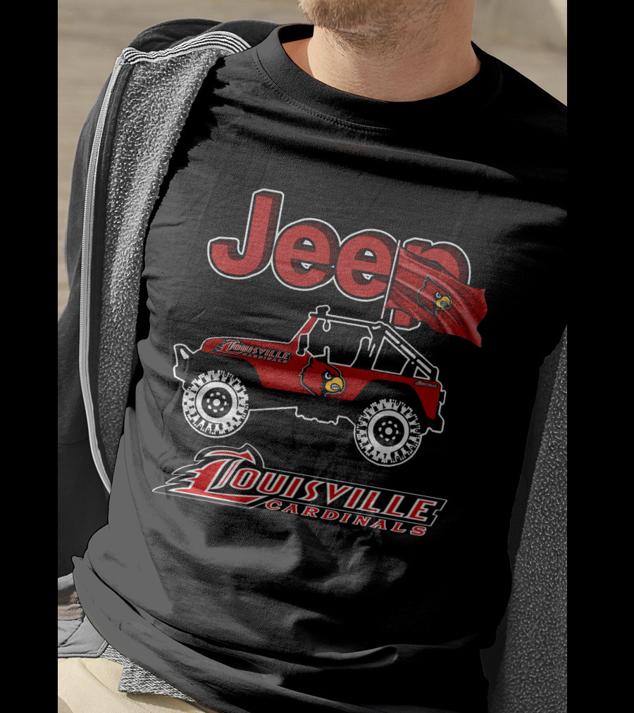 Jeep Louisville Cardinals Red Off-Road Vehicle With Cardinal Flag T-Shirt