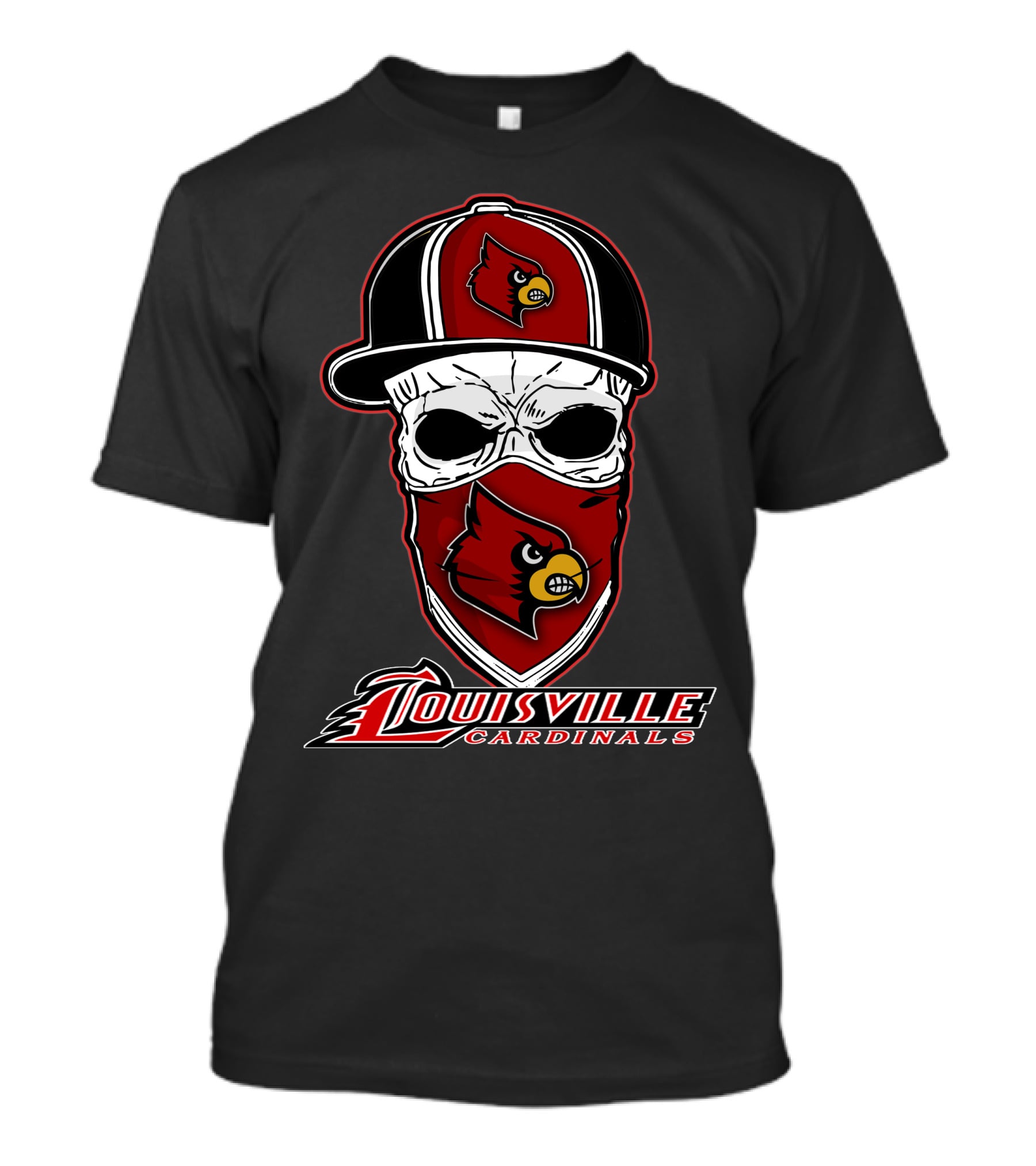 Louisville Cardinals Skull In Hat And Bandana T-Shirt
