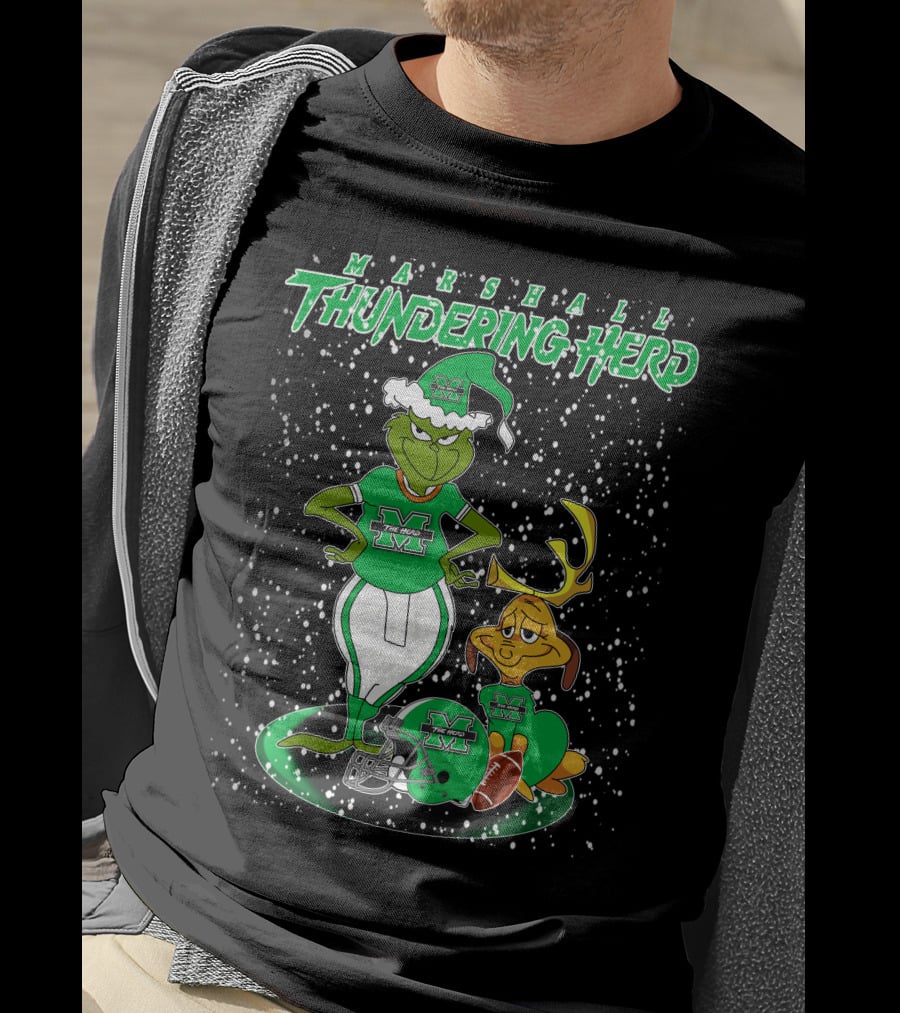 Grinchxmas Marshall Thundering Herd Football Holiday Max Antlers T-Shirt