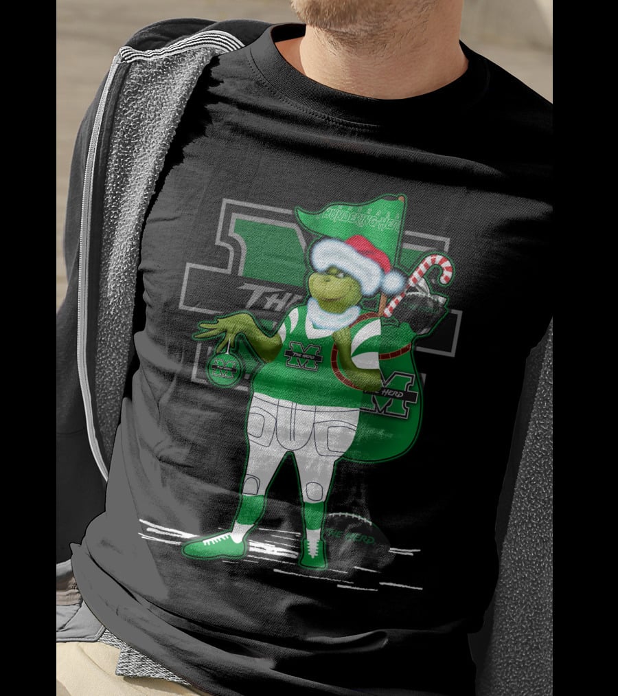 Grinchxmas Marshall Thundering Herd Holiday Football Spirit T-Shirt