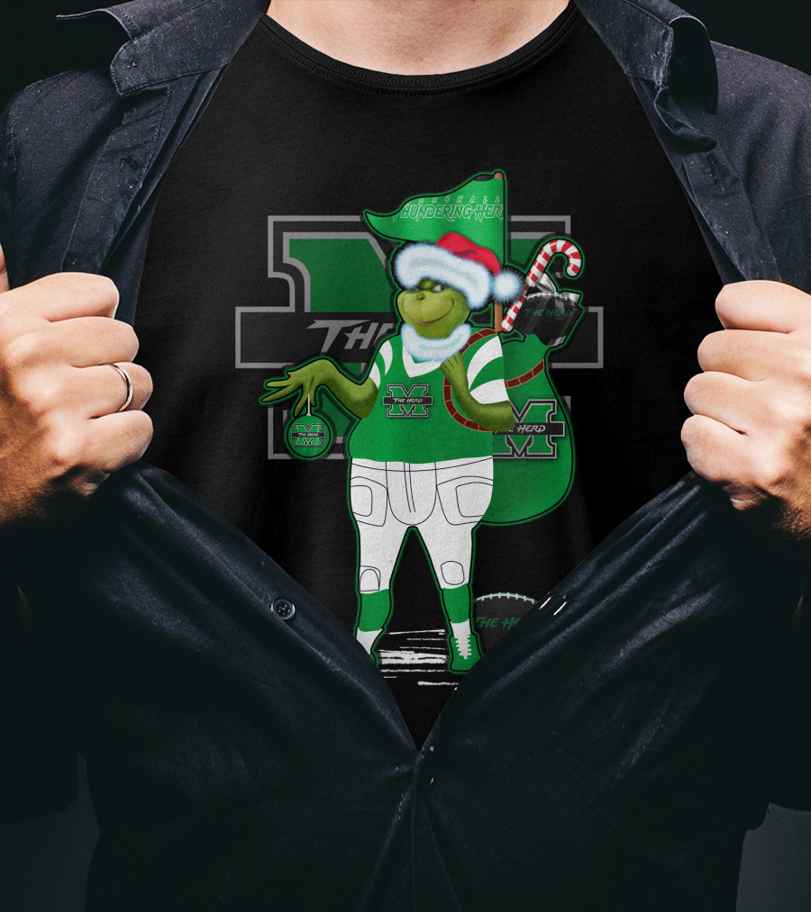 Grinchxmas Marshall Thundering Herd Holiday Football Spirit T-Shirt