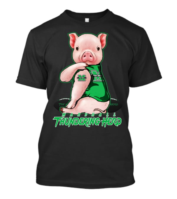 Marshall Thundering Herd Pig In Green Sports Jersey T-Shirt