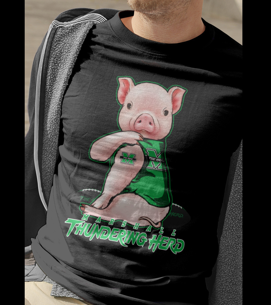 Marshall Thundering Herd Pig In Green Sports Jersey T-Shirt