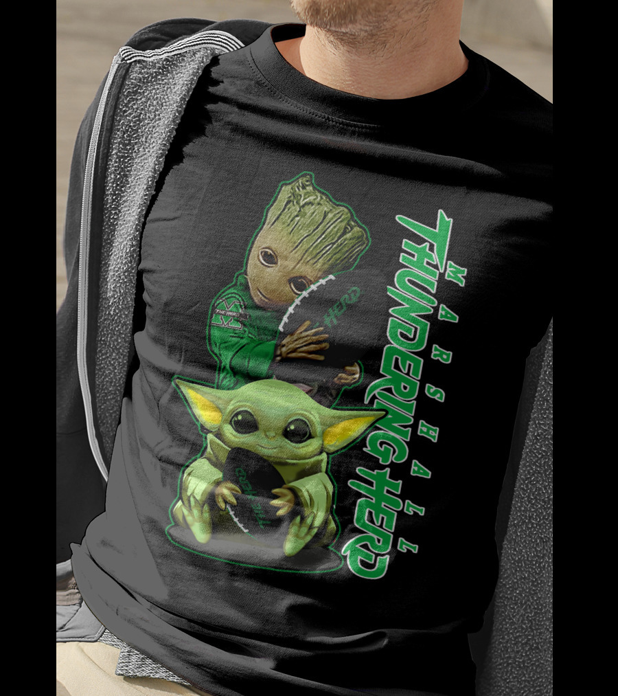 Marshall Thundering Herd Groot Baby Yoda Football T-Shirt