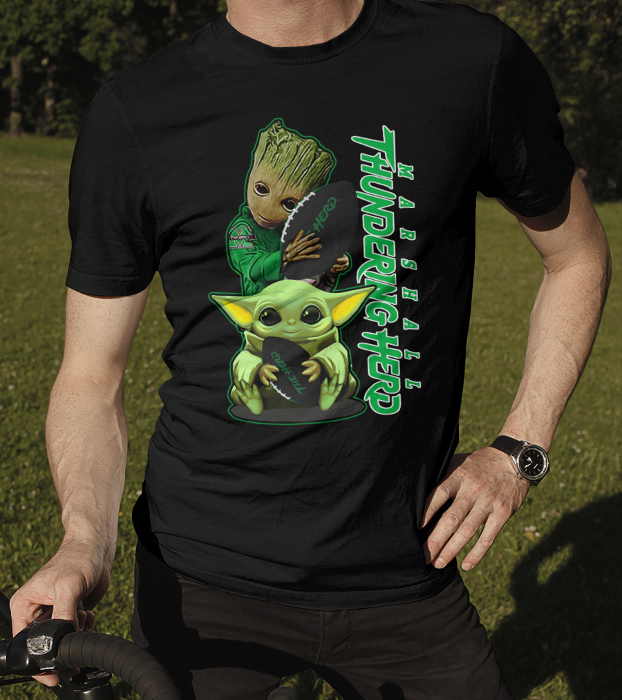 Marshall Thundering Herd Groot Baby Yoda Football T-Shirt