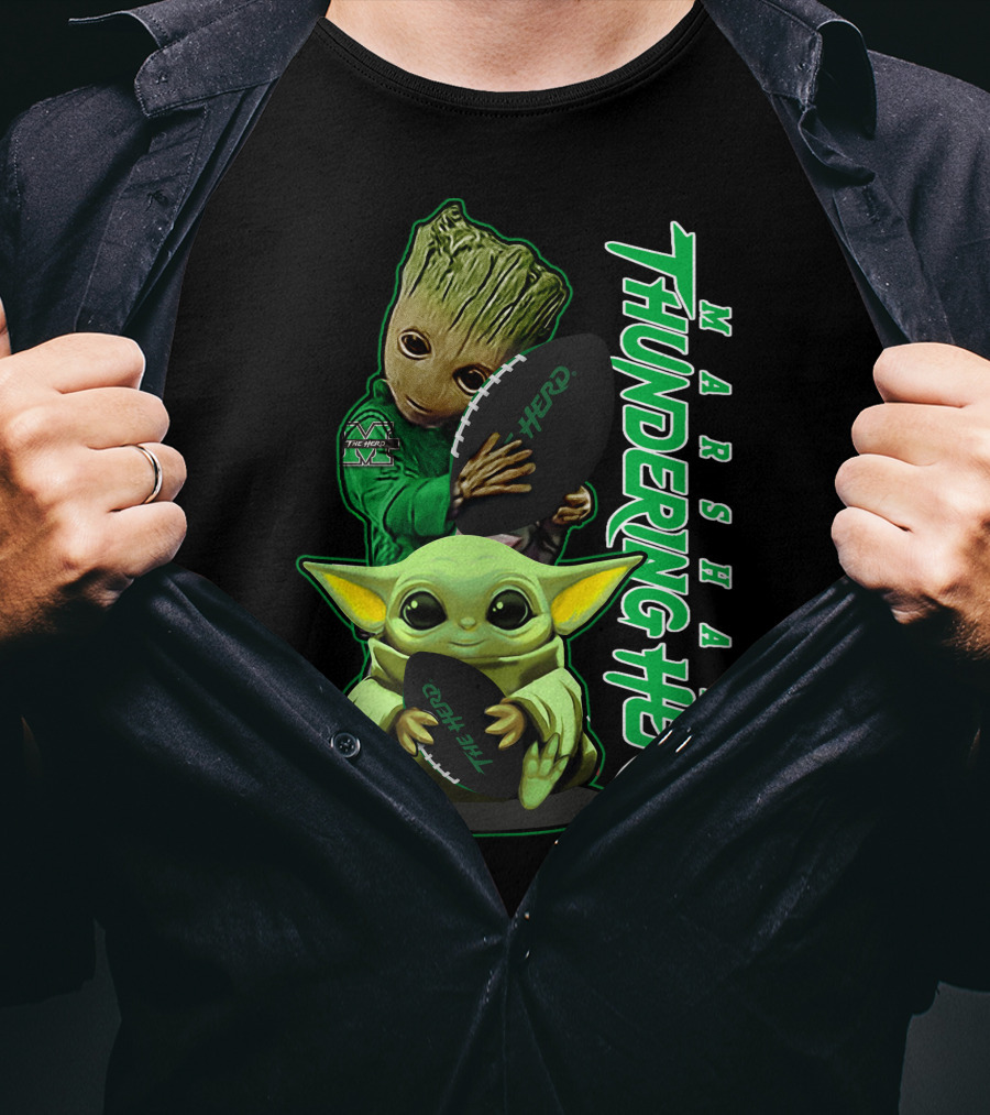 Marshall Thundering Herd Groot Baby Yoda Football T-Shirt