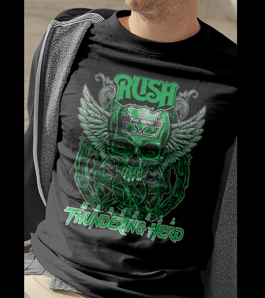RUSH Marshall Thundering Herd The Herd Skull Winged T-Shirt