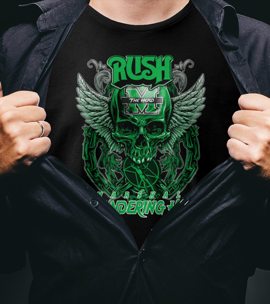 RUSH Marshall Thundering Herd The Herd Skull Winged T-Shirt