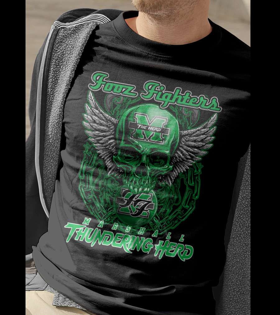 Fooz Fighters Marshall Thundering Herd The Herd Skull Wings Chain 92 T-Shirt