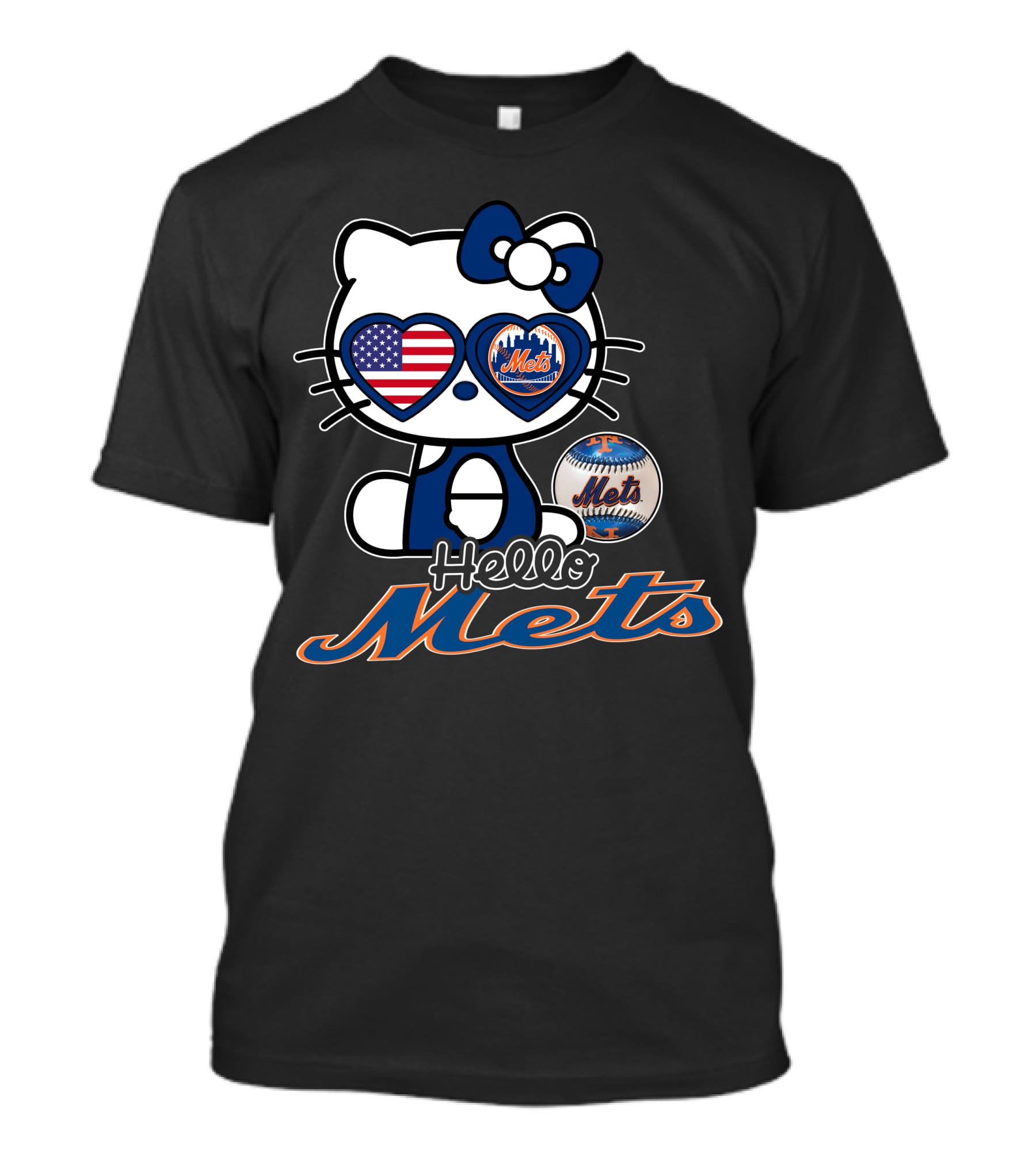 Hello Kitty Mets American Flag Baseball Collaboration T-Shirt