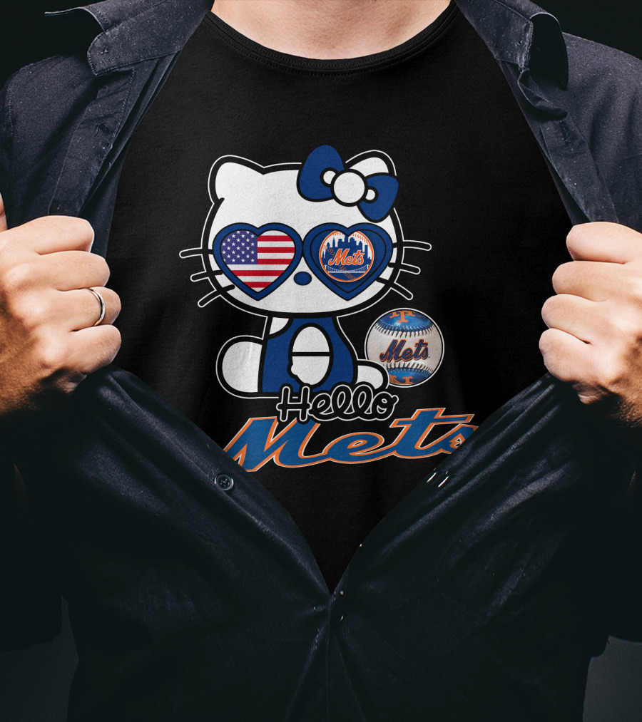 Hello Kitty Mets American Flag Baseball Collaboration T-Shirt