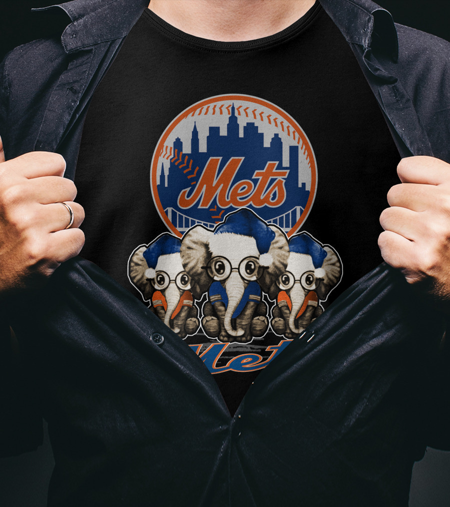 Mets Christmas Elephants New York Skyline T-Shirt